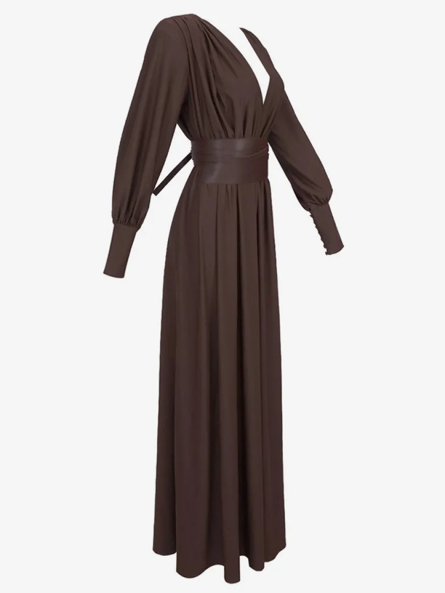 Robe de soirée sexy à col V et ceinture taille haute robe longue pour femme robe de bal formelle