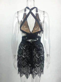 Robe de soirée sexy à franges sans manches pour femme