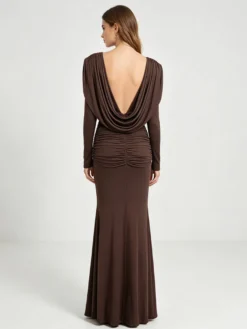 Robe de soirée sexy robe de bal col en V manches longues plissées robe de fête