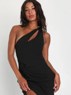 Robe de soirée sirène asymétrique en crêpe extensible longueur cheville fendue sur le devant robes de soirée sociale
