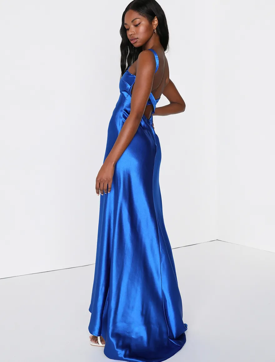 Robe de soirée sirène col en v avec traîne sans manches dos nu tissu satiné robes de soirée formelles