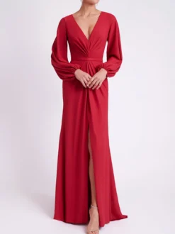 Robe de soirée sirène col en V soie élastique comme le satin longueur cheville robes de soirée formelles personnalisation gratuite