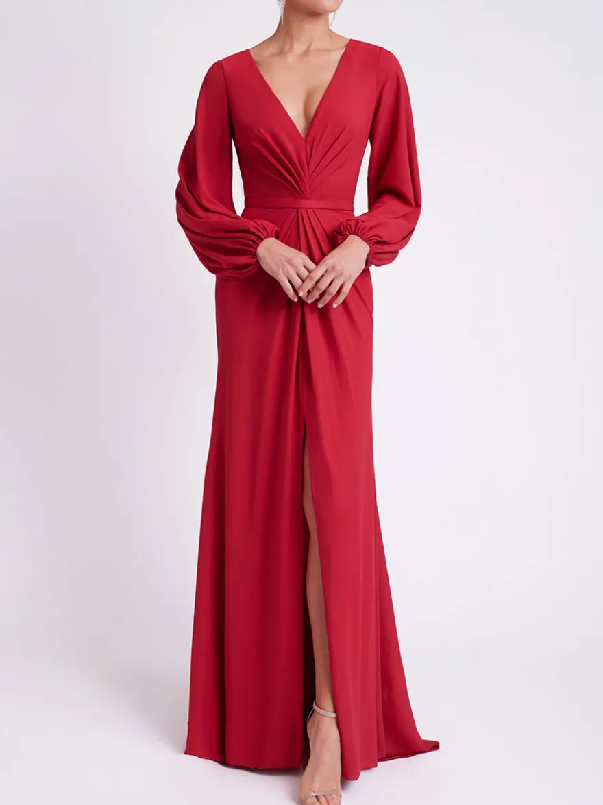 Robe de soirée sirène col en V soie élastique comme le satin longueur cheville robes de soirée formelles personnalisation gratuite