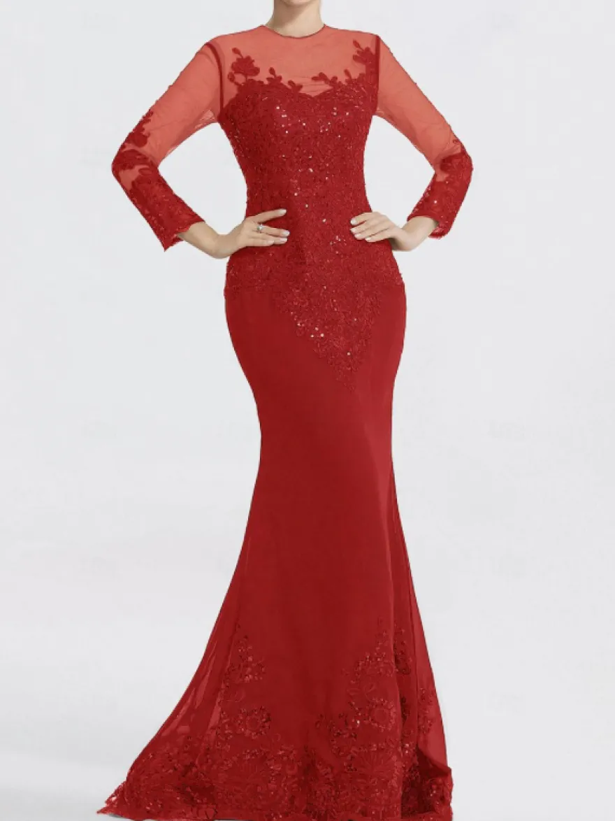 Robe de soirée sirène col en V traîne courte manches longues fermeture éclair appliques paillettes robes de soirée formelles