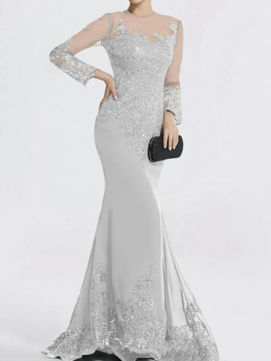 Robe de soirée sirène col en V traîne courte manches longues fermeture éclair appliques paillettes robes de soirée formelles