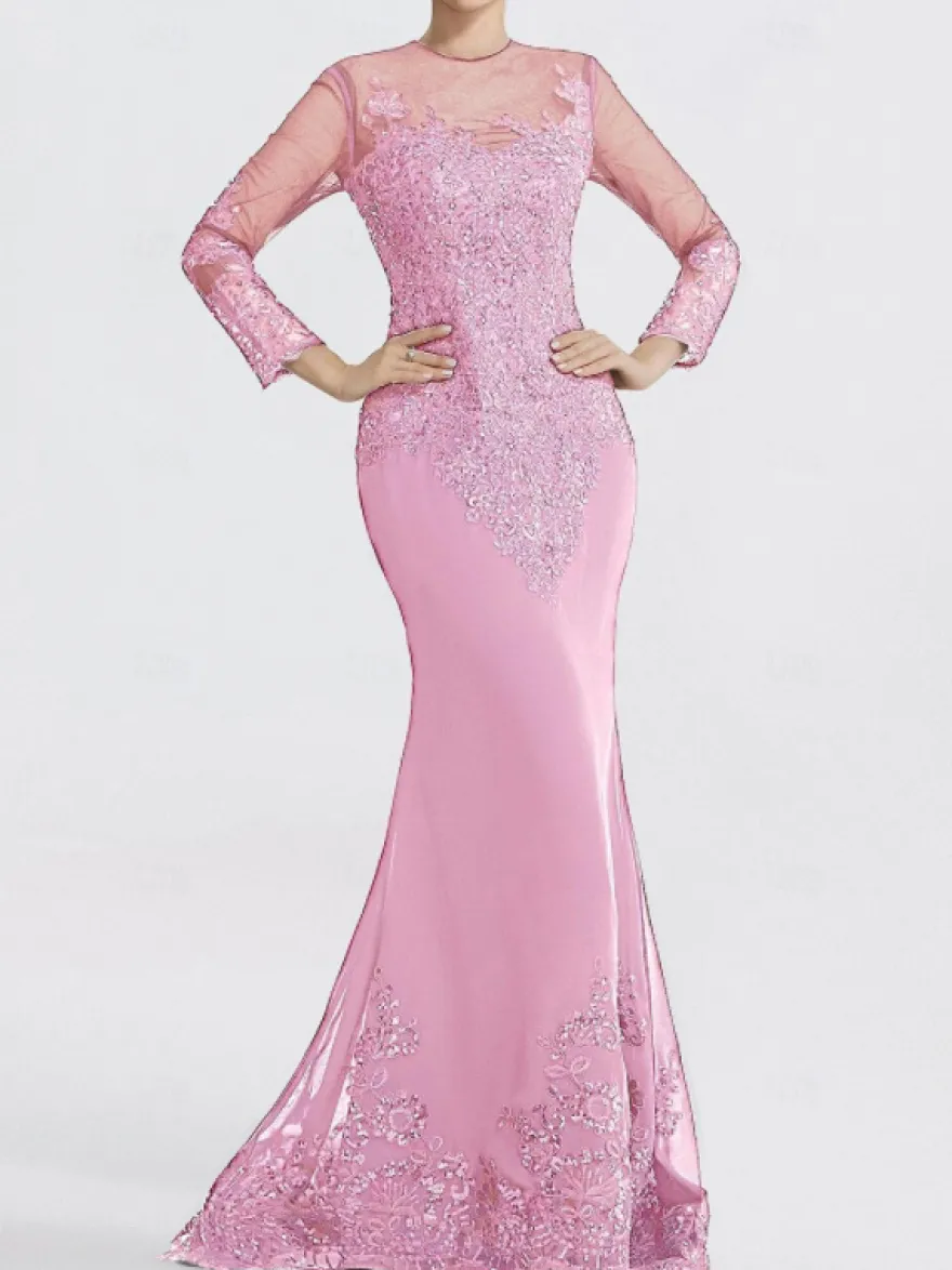Robe de soirée sirène col en V traîne courte manches longues fermeture éclair appliques paillettes robes de soirée formelles