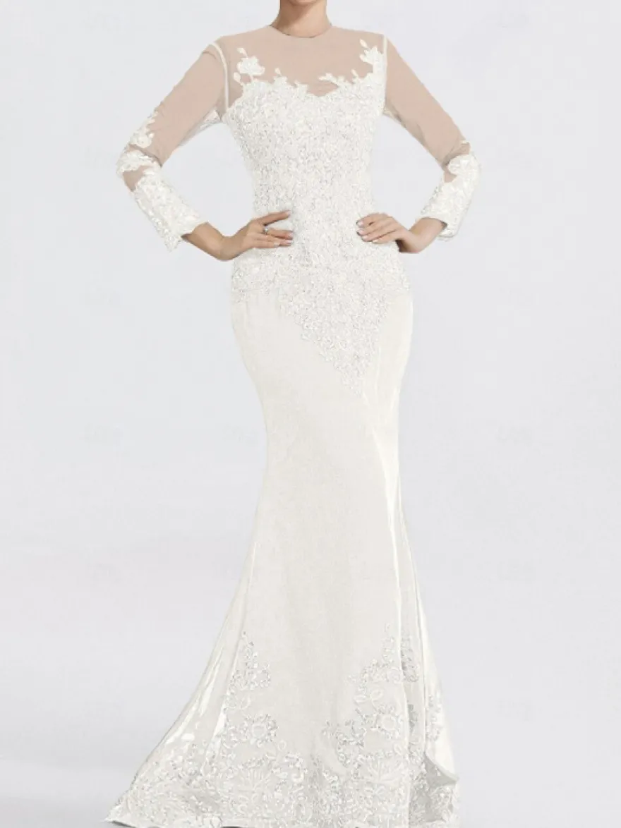 Robe de soirée sirène col en V traîne courte manches longues fermeture éclair appliques paillettes robes de soirée formelles