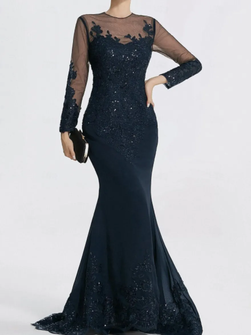 Robe de soirée sirène col en V traîne courte manches longues fermeture éclair appliques paillettes robes de soirée formelles