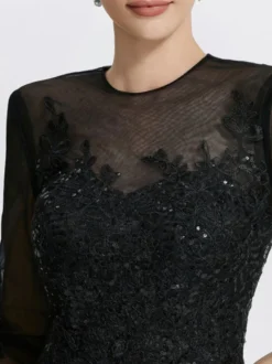 Robe de soirée sirène col en V traîne courte manches longues fermeture éclair appliques paillettes robes de soirée formelles