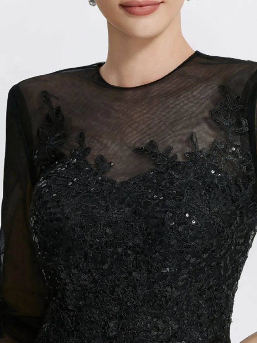 Robe de soirée sirène col en V traîne courte manches longues fermeture éclair appliques paillettes robes de soirée formelles