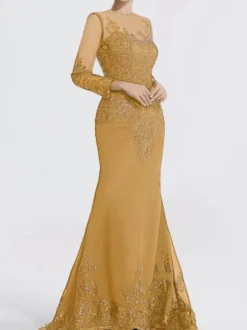 Robe de soirée sirène col en V traîne courte manches longues fermeture éclair appliques paillettes robes de soirée formelles