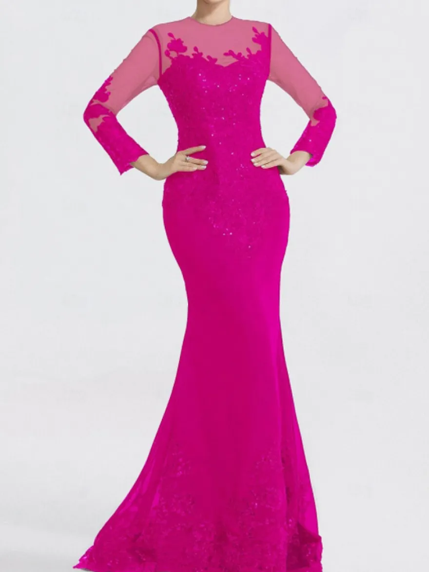 Robe de soirée sirène col en V traîne courte manches longues fermeture éclair appliques paillettes robes de soirée formelles
