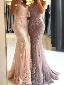 Robe de soirée sirène en satin col en coeur longueur au sol robe de cérémonie