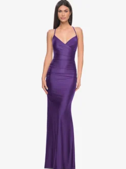 Robe de soirée sirène en tissu satiné col en V avec traîne robes de soirée formelles