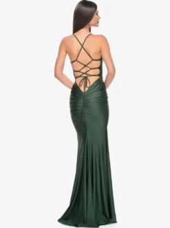 Robe de soirée sirène en tissu satiné col en V avec traîne robes de soirée formelles
