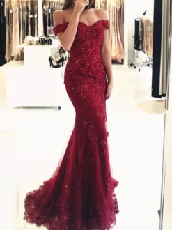 Robe de soirée sirène verte foncé en tulle bustier pailletes laçage sur dos à traîne Robe cérémonie