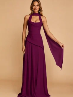 Robe de soirée trapèze bustier en mousseline avec traîne plissée robe de concours de beauté