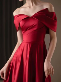Robe de soirée trapèze col bateau tissu satiné longueur au sol robes de concours sociaux