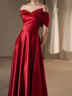 Robe de soirée trapèze col bateau tissu satiné longueur au sol robes de concours sociaux