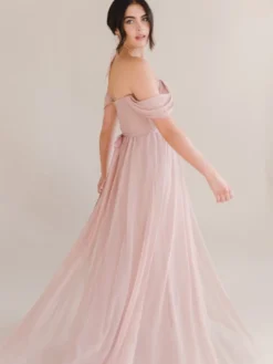 Robe de soirée trapèze col bateau en mousseline de soie longueur au sol robes de soirée plissées
