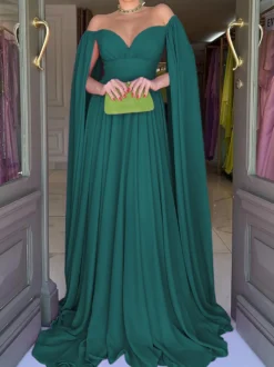 Robe de soirée trapèze col en cœur en mousseline de soie avec traîne plissée robes de soirée sociales