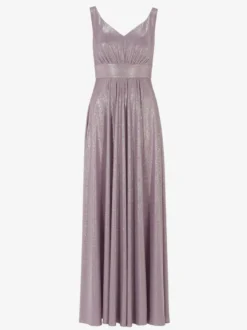 Robe de soirée trapèze à col en V et longueur au sol avec ceinture
