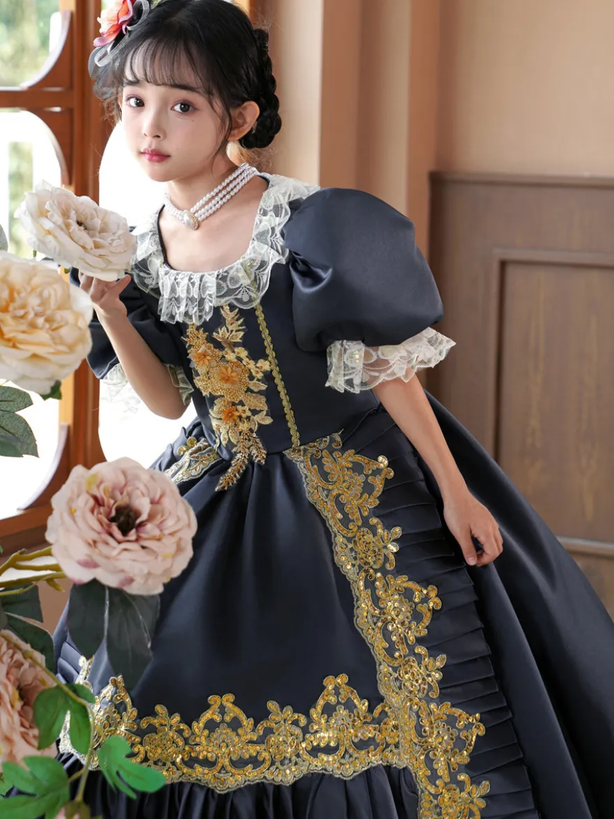 Robe de soirée à volants rétro grise pour costume victorien rococo