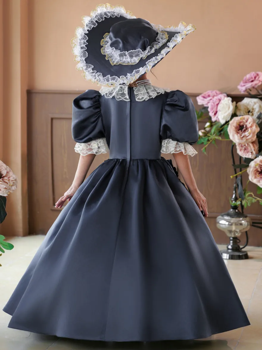 Robe de soirée à volants rétro grise pour costume victorien rococo