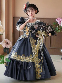Robe de soirée à volants rétro grise pour costume victorien rococo