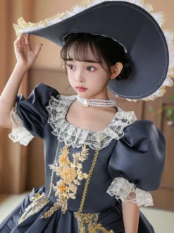 Robe de soirée à volants rétro grise pour costume victorien rococo