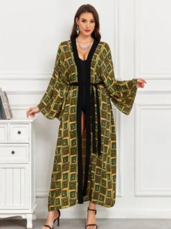 Robe de vacances oversize à manches longues imprimée rose décontractée