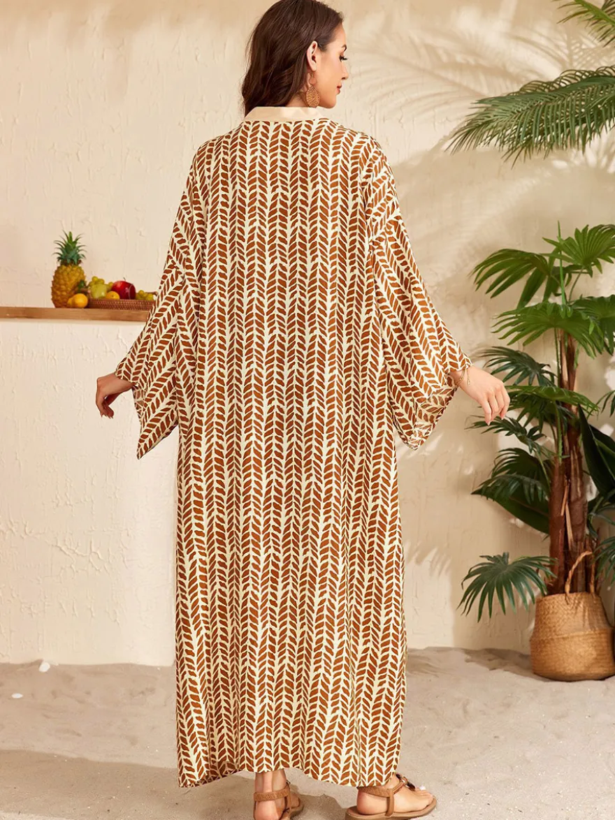 Robe de vacances oversize à manches longues imprimée rose décontractée