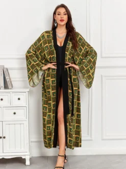 Robe de vacances oversize à manches longues imprimée rose décontractée