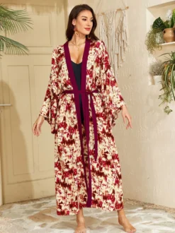 Robe de vacances oversize à manches longues imprimée rose décontractée