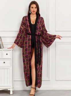 Robe de vacances oversize à manches longues imprimée rose décontractée