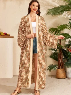 Robe de vacances oversize à manches longues imprimée rose décontractée
