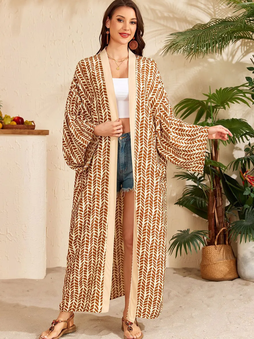Robe de vacances oversize à manches longues imprimée rose décontractée