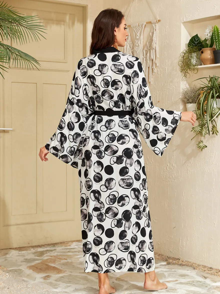 Robe de vacances oversize à manches longues imprimée rose décontractée