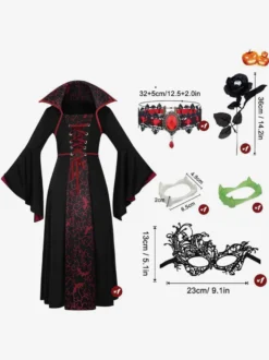 Robe de vampire médiévale pour fille style gothique victorien cosplay enfant 6 pièces