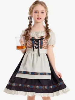 Robe Dirndl allemande pour fille tenue traditionnelle bavaroise pour la fête de l'Oktoberfest robe vintage à manches courtes pour enfants.