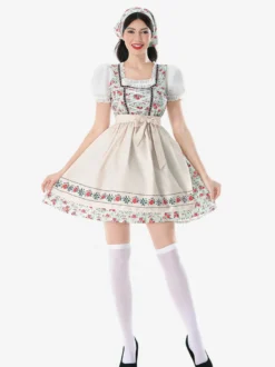 Robe Dirndl de l'Oktoberfest ensemble Dirndl mini-robe de soubrette bavaroise style allemand Munich Wiesn carnaval pour femmes festival de la bière