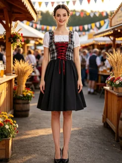 Robe Dirndl rouge vintage à fleurs costume d'Oktoberfest