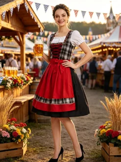 Robe Dirndl rouge vintage à fleurs costume d'Oktoberfest