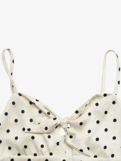 Robe d'été fluide à pois crème débardeur maxi nœud devant