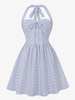 Robe d'été trapèze à rayures col halter et imprimé floral pour femme 2026