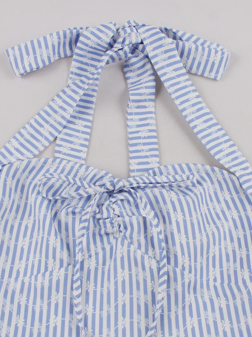 Robe d'été trapèze à rayures col halter et imprimé floral pour femme 2026