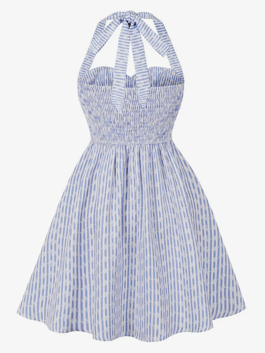 Robe d'été trapèze à rayures col halter et imprimé floral pour femme 2026