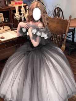 Robe Fairy Lolita à décolleté cœur manches courtes en tulle fleuri robe Sweet Lolita pour tea party