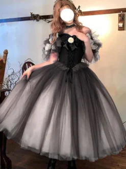 Robe Fairy Lolita à décolleté cœur manches courtes en tulle fleuri robe Sweet Lolita pour tea party