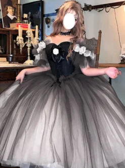 Robe Fairy Lolita à décolleté cœur manches courtes en tulle fleuri robe Sweet Lolita pour tea party